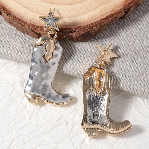 3/$35 Simple Style Silver/Gold Classic Style Cowboy Boot Dangle Earrings - Picture 5 of 6
